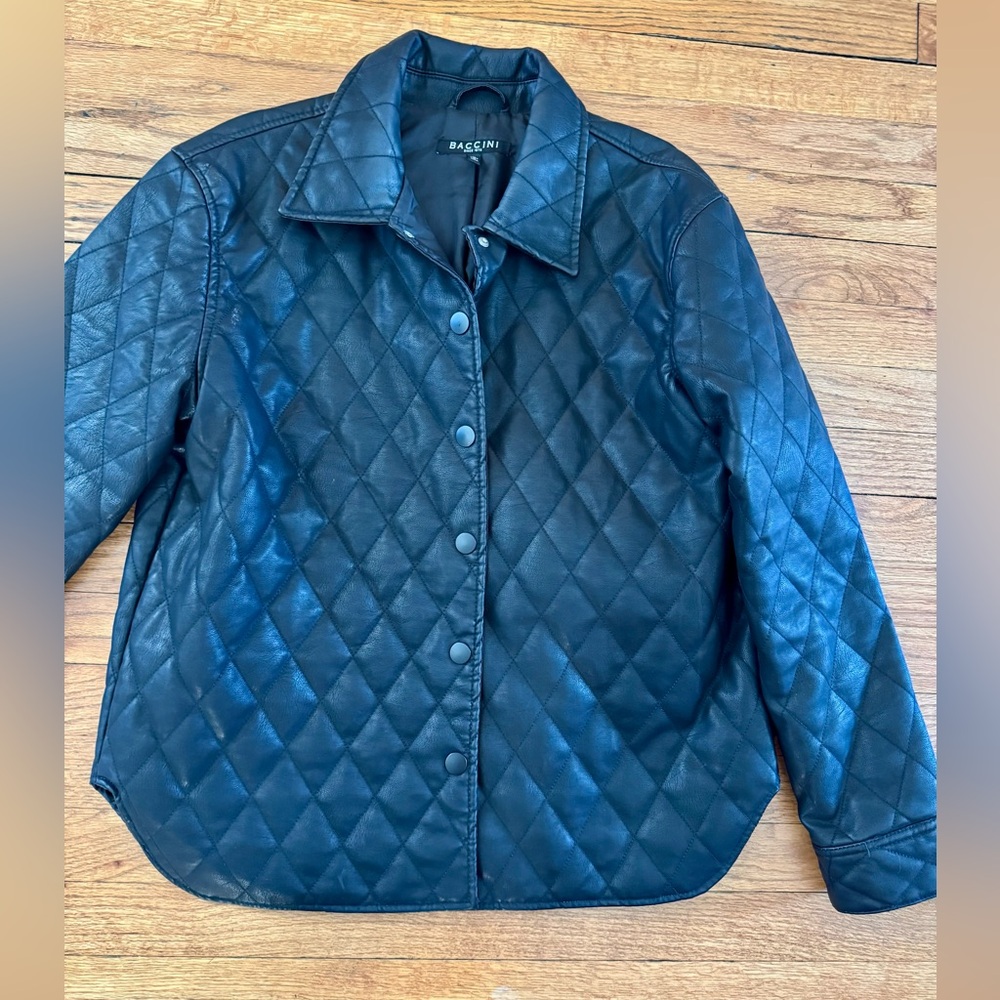 Baccini Quilted Faux Leather Button Up Jacket